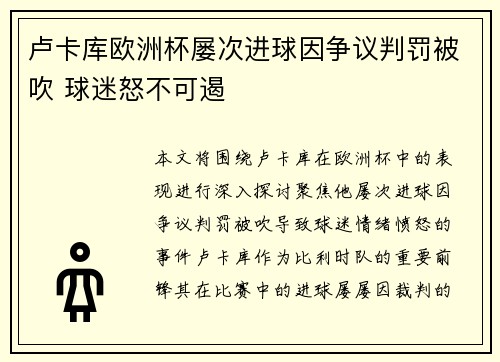 卢卡库欧洲杯屡次进球因争议判罚被吹 球迷怒不可遏