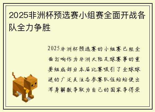 2025非洲杯预选赛小组赛全面开战各队全力争胜